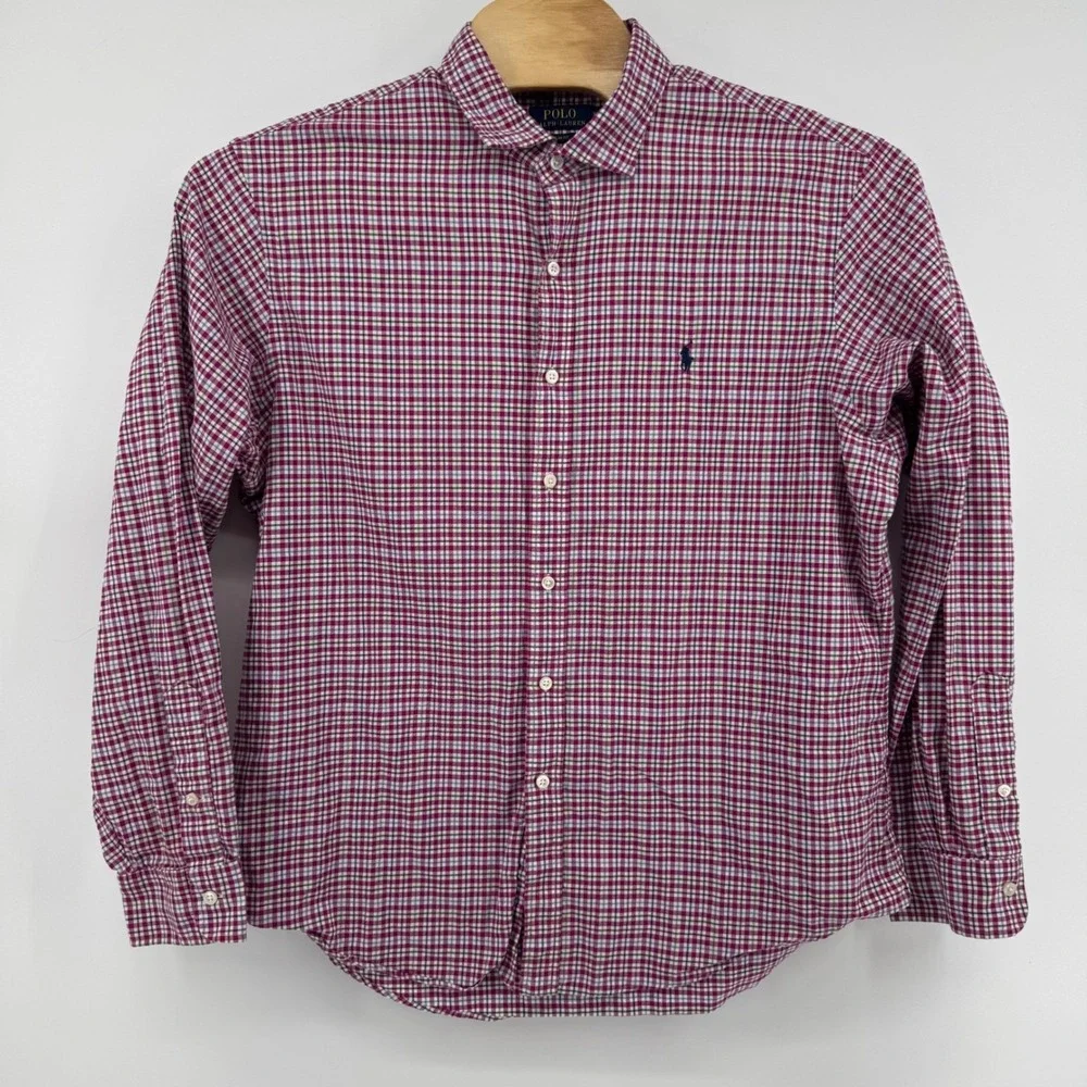 Polo Ralph Lauren Button Down Mens XXL Magenta Plaid Slim Fit‎ Long Sleeve Shirt